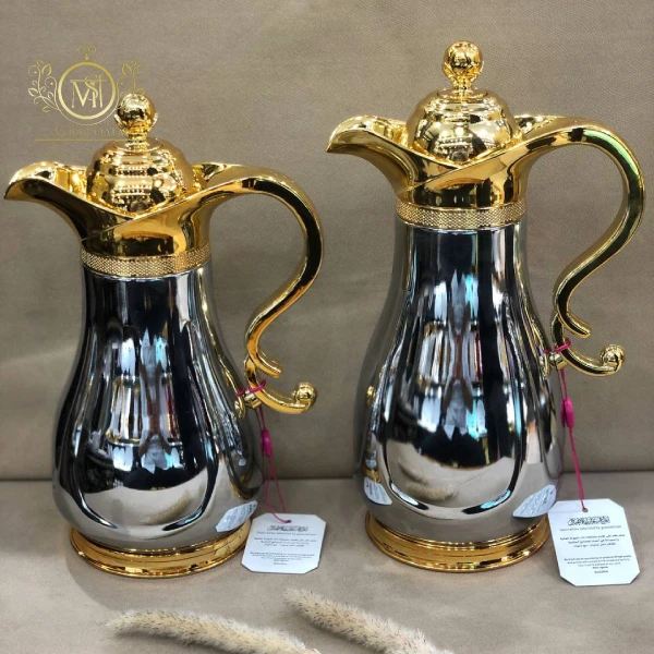 فلاسک دوقلو شیار دار نقره ای طلایی