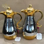 فلاسک دو قلو ساده طلایی نقره ای